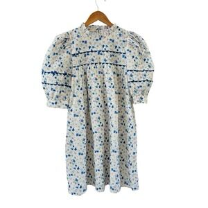 Meet Me in Santorini Aegean Bloom Dress M Smocked Floral Puff Sleeve Cottage